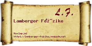 Lamberger Füzike névjegykártya